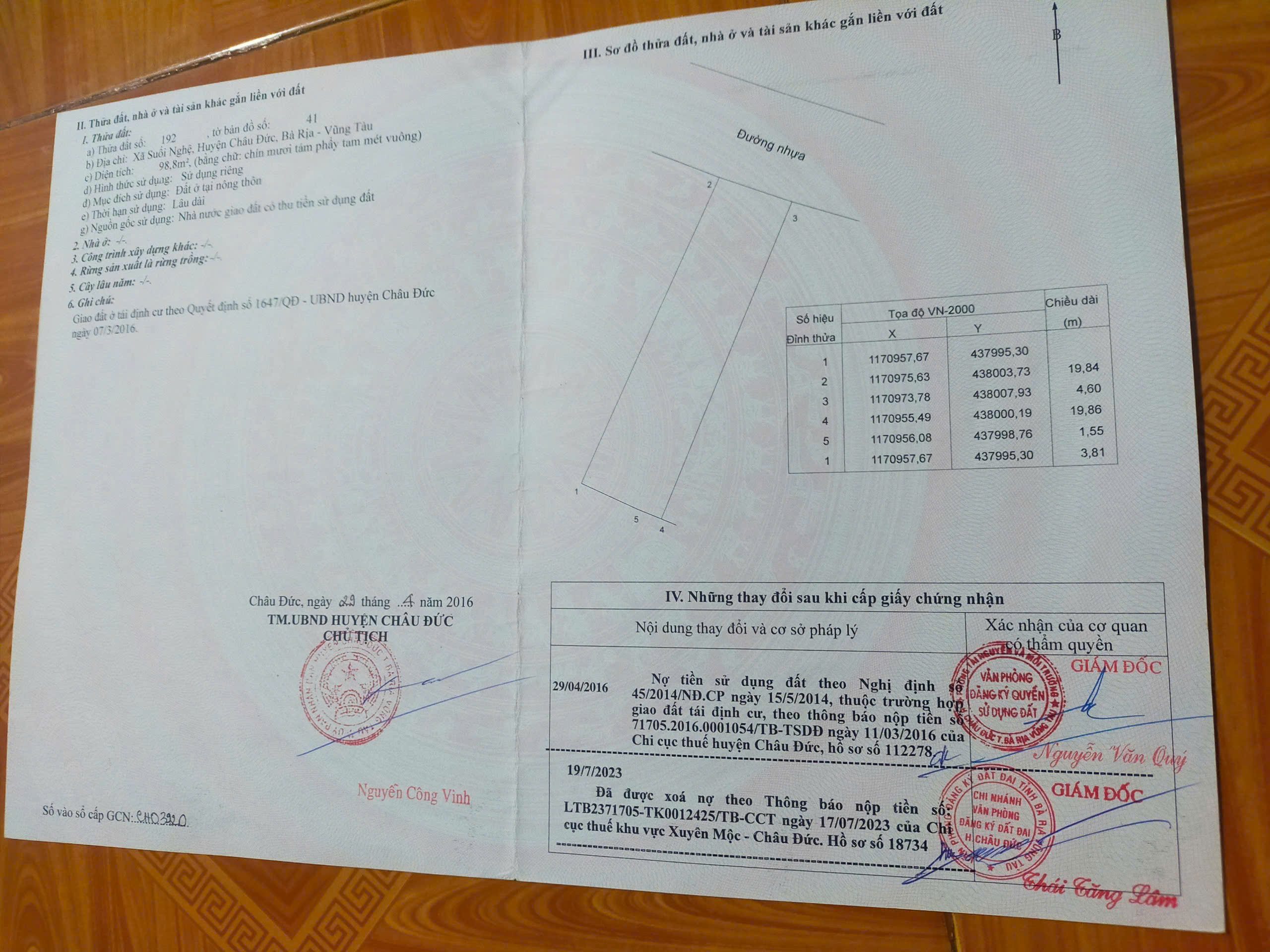 Bán đất tái định cư Sonadezi Suối Nghệ, Châu Đức