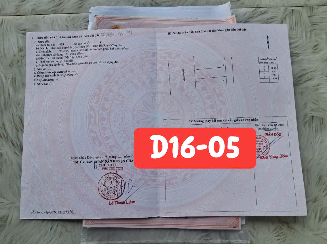 Bán đất tái định cư Sonadezi Suối Nghệ, Châu Đức