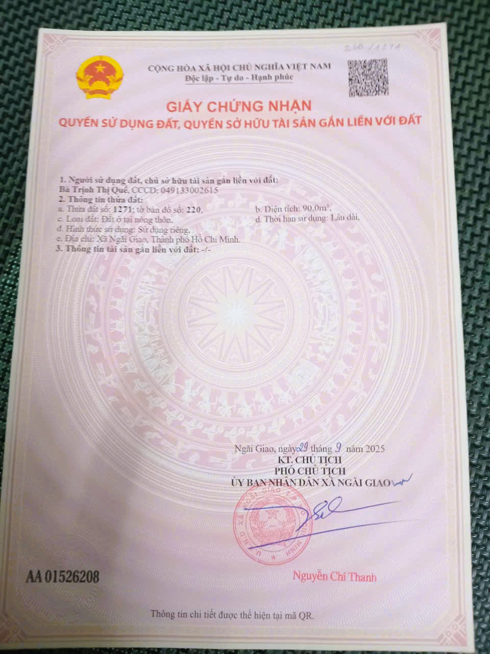 Sổ N9A_40_41 Bán đất tái định cư Sonadezi Châu Đức