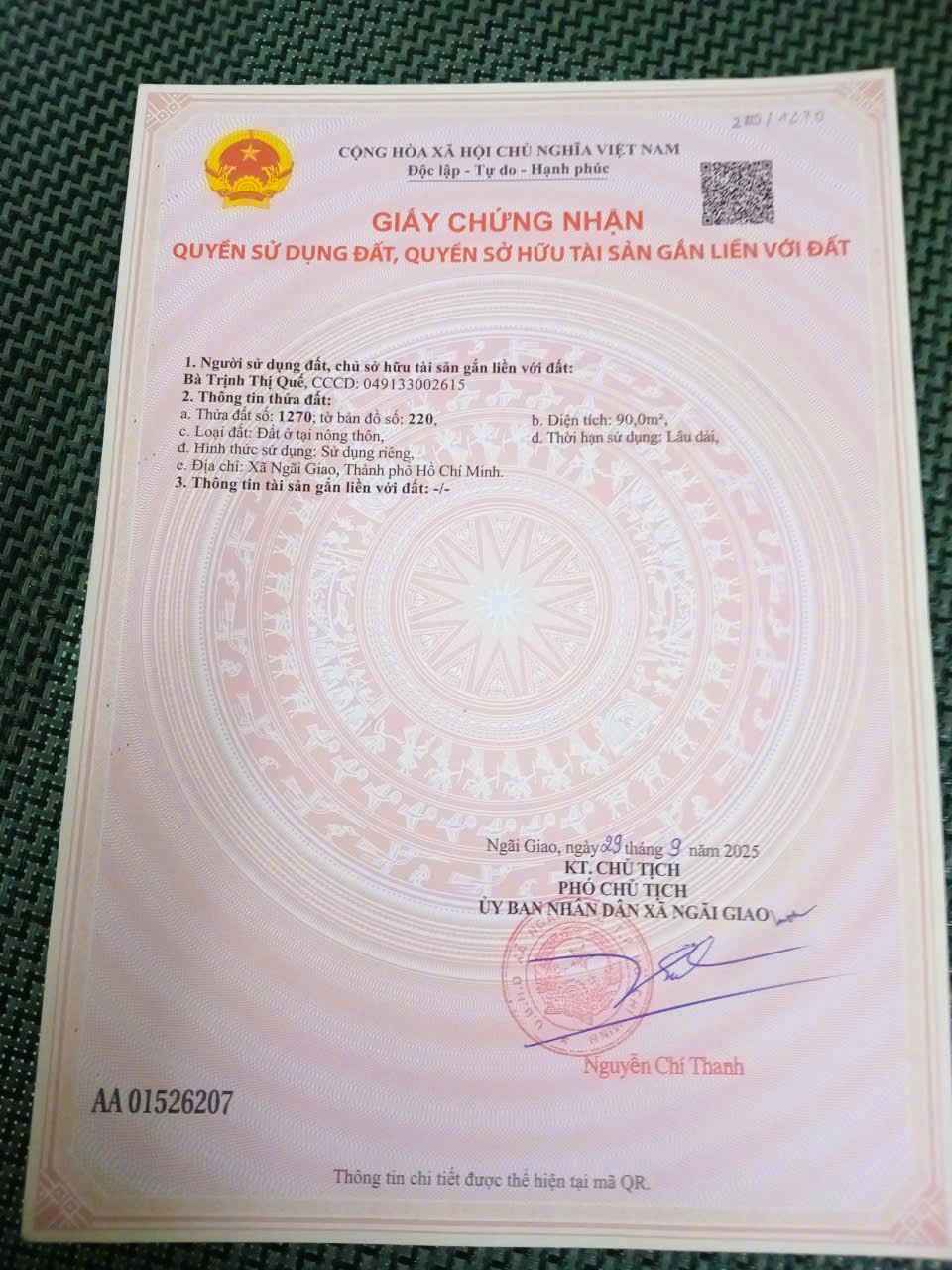 Sổ N9A_40_41 Bán đất tái định cư Sonadezi Châu Đức