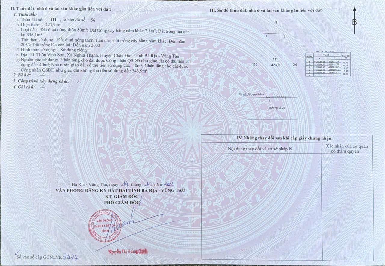 Bán đất xã Suối Nghệ Nghĩa Thành, Sonadezi Châu Đức