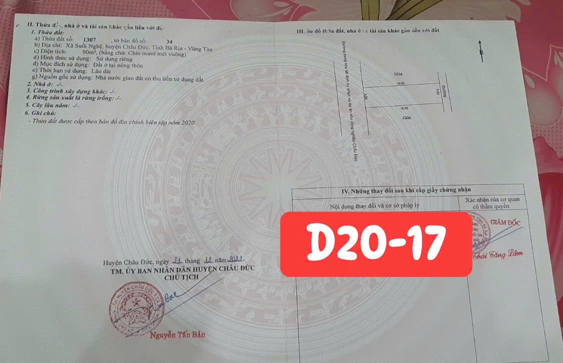 Bán đất tái định cư sonadezi châu đức
