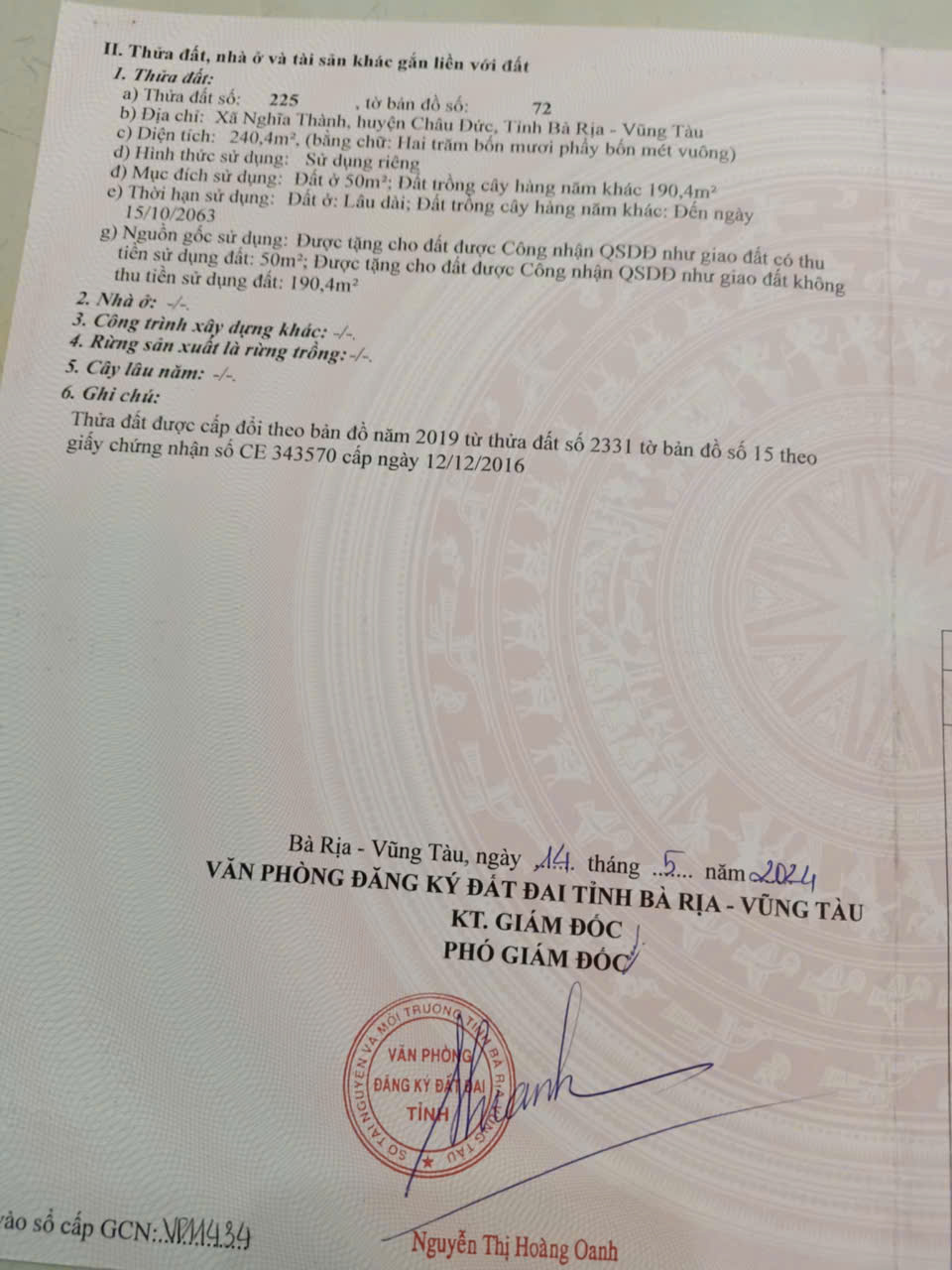 Bán đất xã Suối Nghệ Nghĩa Thành, Sonadezi Châu Đức